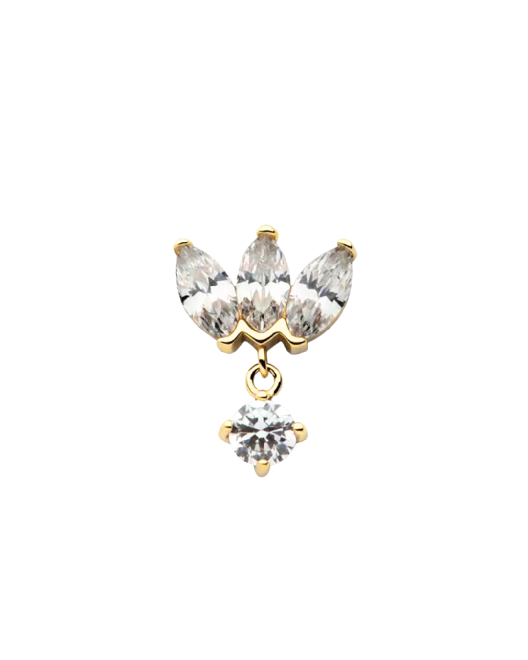 14K Gold Triple Marquis Gemstone Dangle Threadless Top