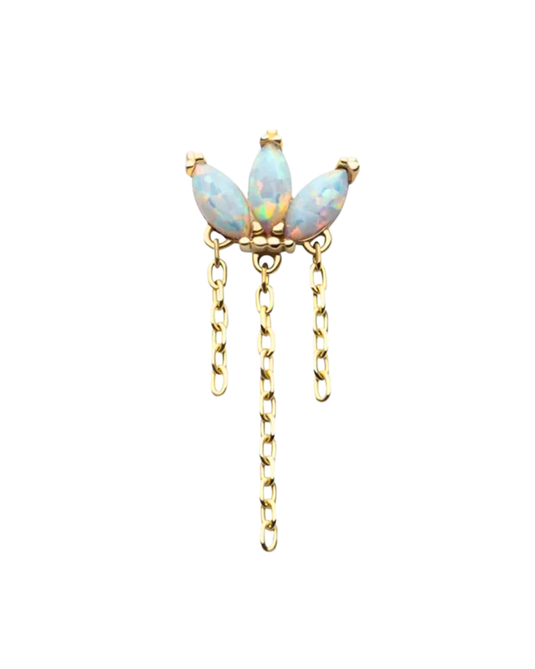 14K Gold Marquis Opal Chain Dangle Threadless Top