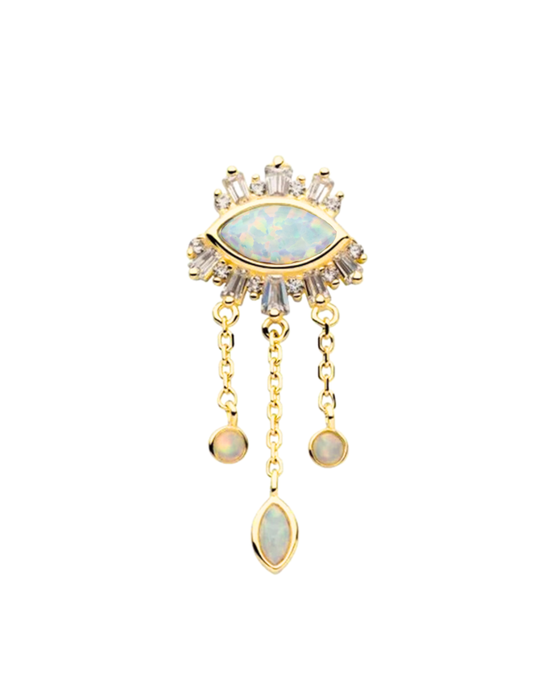 14K Gold Opal Eye Chain Dangle Threadless Top