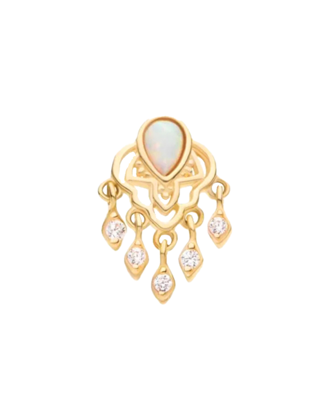 14K Gold Chandelier Opal with Gemstone Dangle Threadless Top