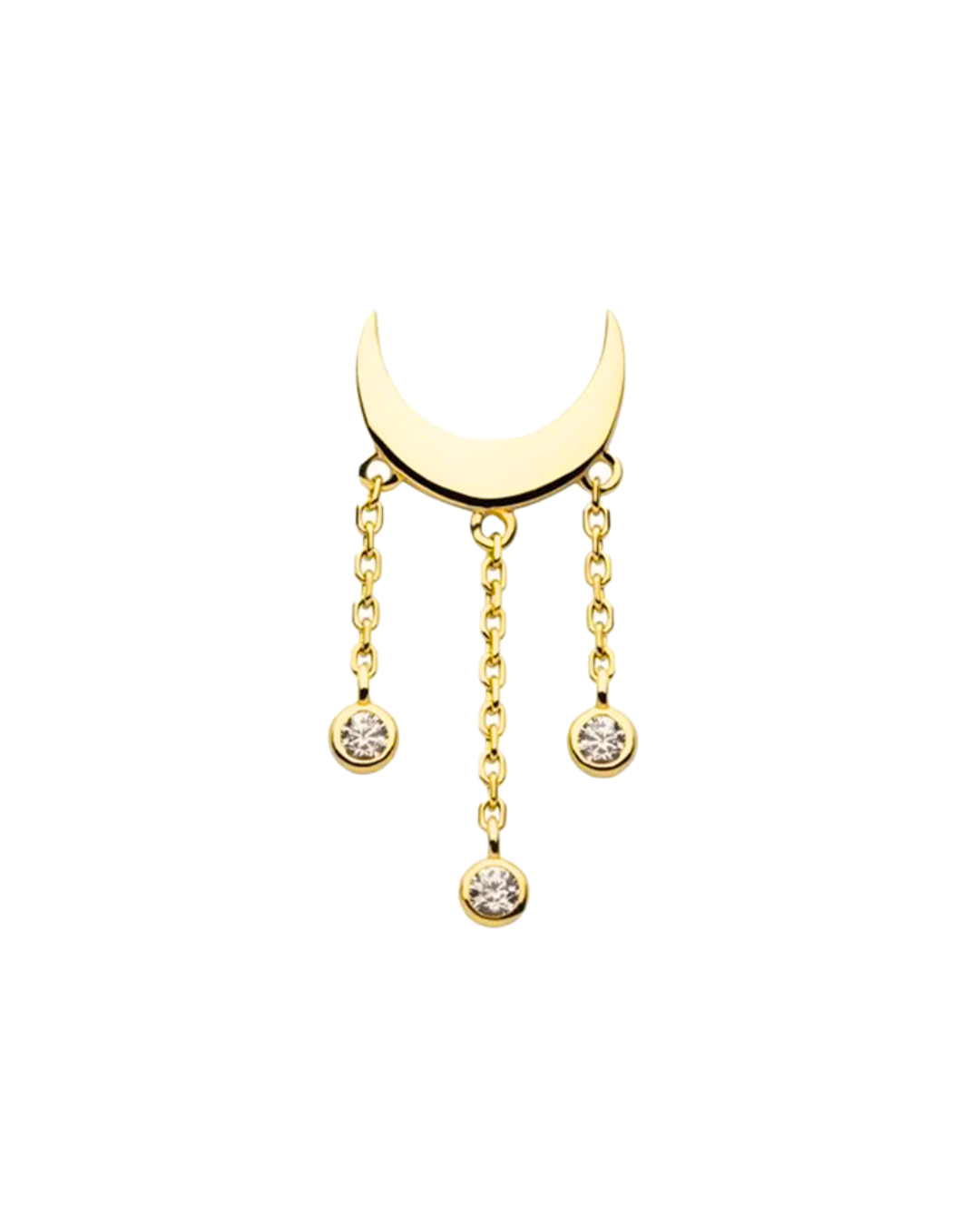 14K Gold Crescent Moon Bezeled Gemstone Dangle Threadless Top