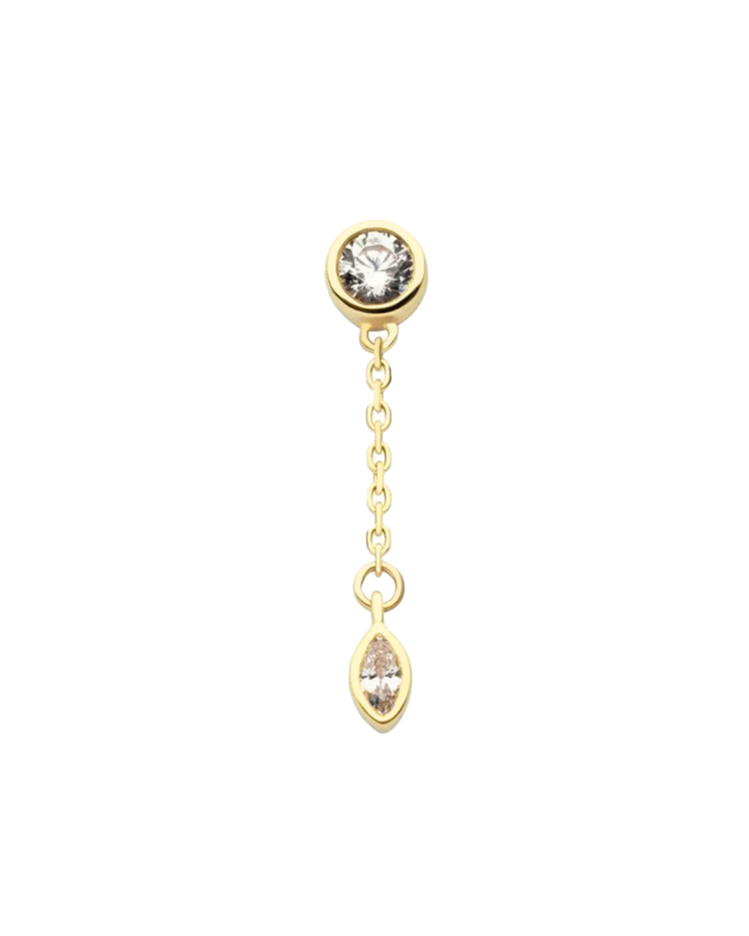 14K Gold Marquis Double Gemstone Dangle Threadless Top