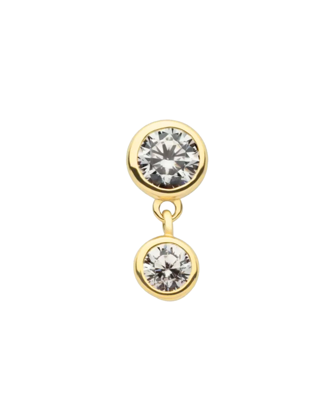 14K Gold Double Gemstone Bezel Dangle Threadless Top