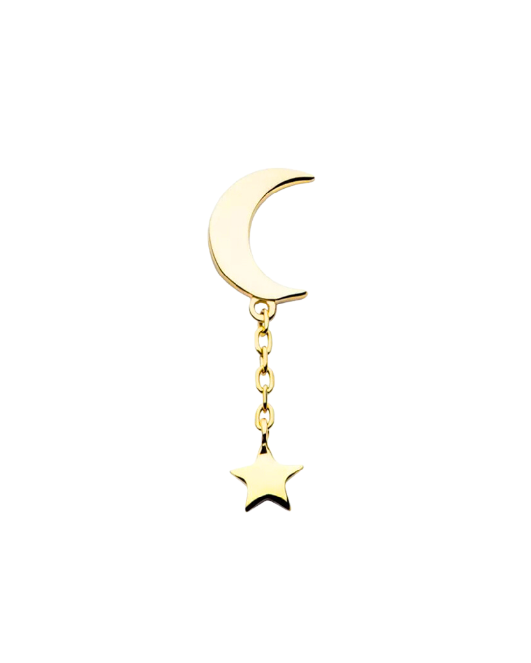 14K Gold Crescent Moon Star Dangle Threadless Top