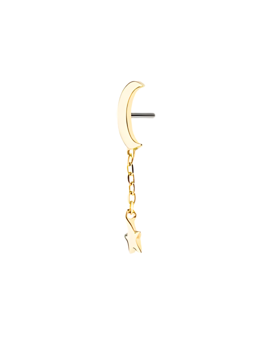14K Gold Crescent Moon Star Dangle Threadless Top