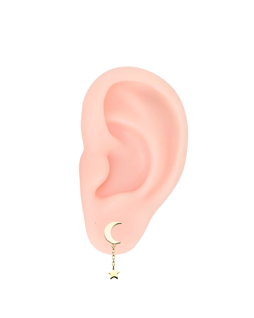 14K Gold Crescent Moon Star Dangle Threadless Top