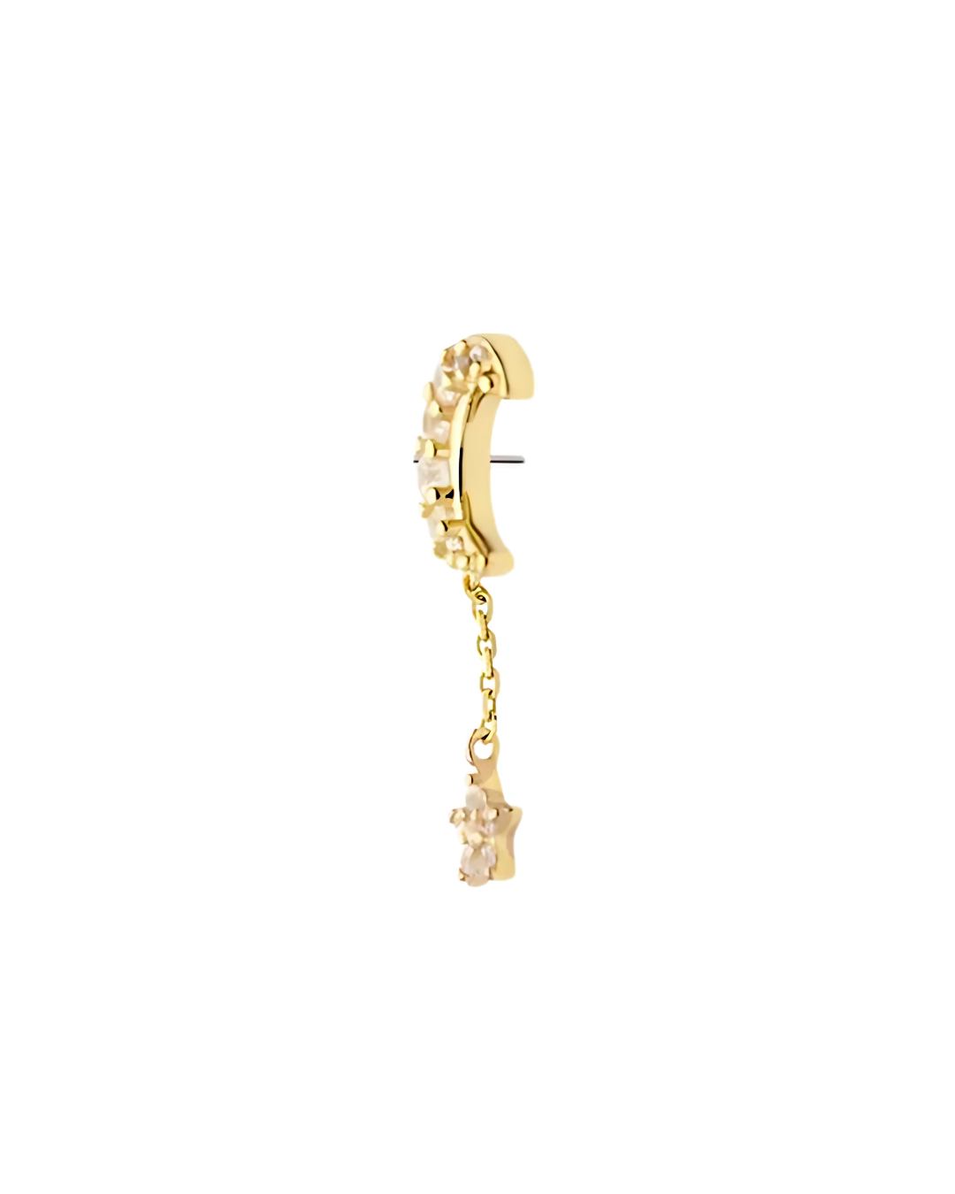 14K Gold Crescent Moon Star Gemstone Dangle Threadless Top