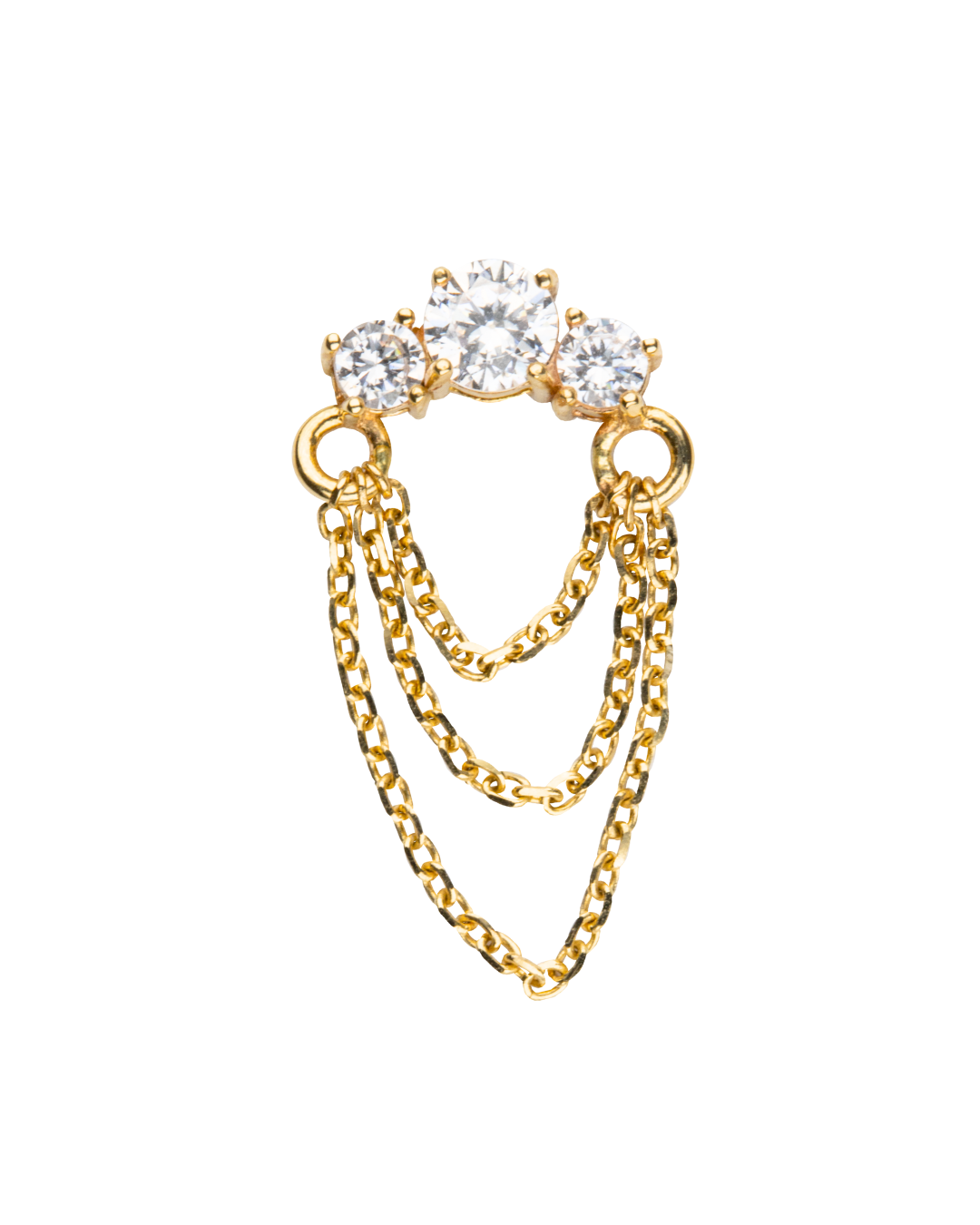 14K Gold Gemstone Crescent Triple Chain Dangle Threadless Top