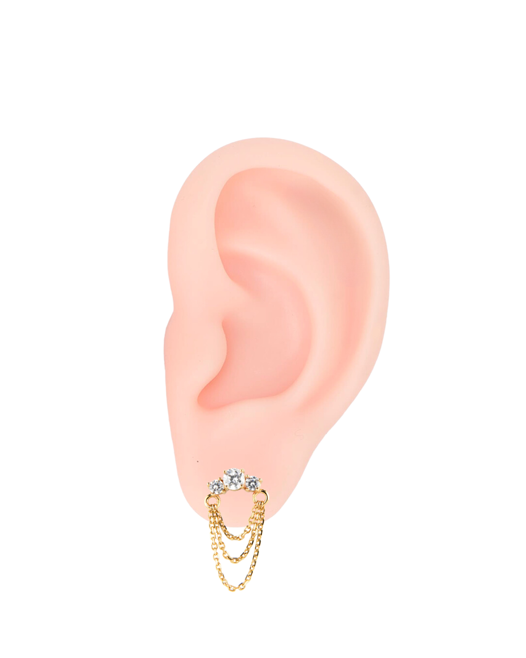 14K Gold Gemstone Crescent Triple Chain Dangle Threadless Top