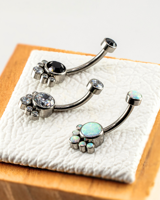 Titanium Double Gemstone Internally Threaded Navel Curved Barbell