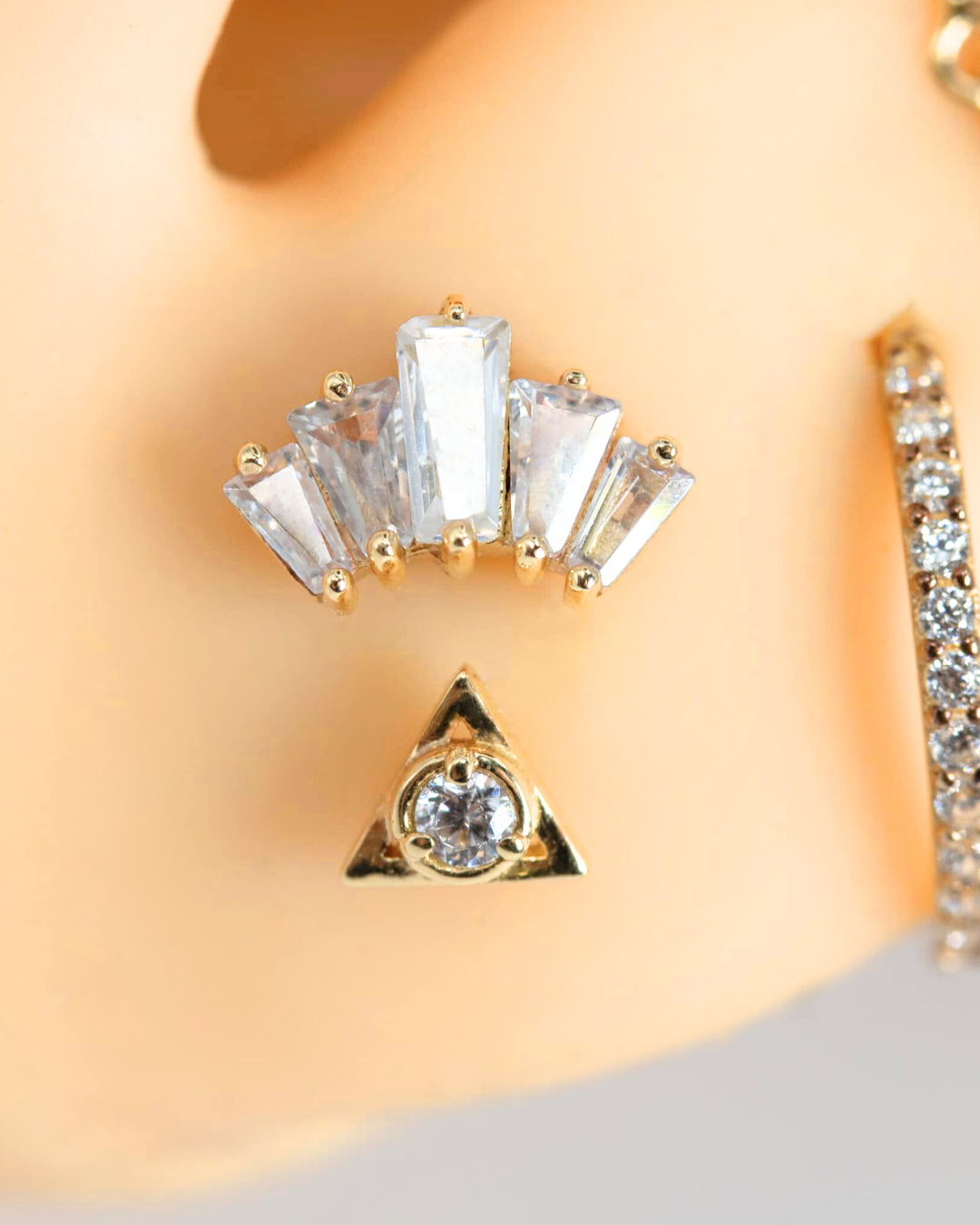 14K Gold Gemstone Triangle Threadless Top