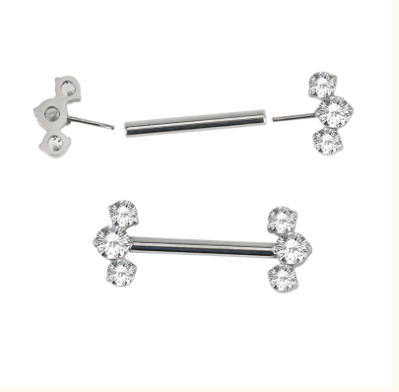 F-136 Titanium Chevron Gemstone Threadless Nipple Barbell 14G