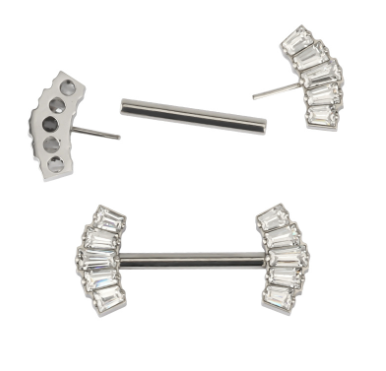 F-136 Titanium Baguette Chevron Threadless Nipple Barbell 14G