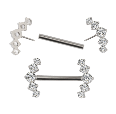 F-136 Titanium Five Gemstone Chevron Threadless Nipple Barbell 14G