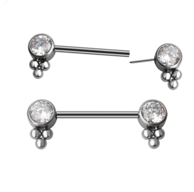 F-136 Titanium Beaded Gemstone Threadless Nipple Barbell 14G