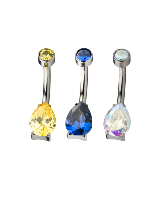 F-136 Titanium CZ Bezeled Navel Curved Barbell 14G