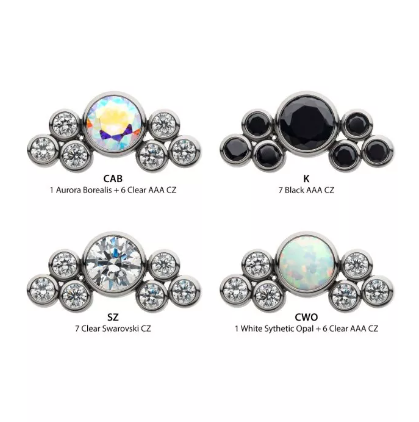 Titanium Chevron Seven-Gemstone CZ Internally Threaded Top