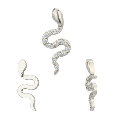 Titanium Top-Thread Gemstone Snake Internally Threaded Top
