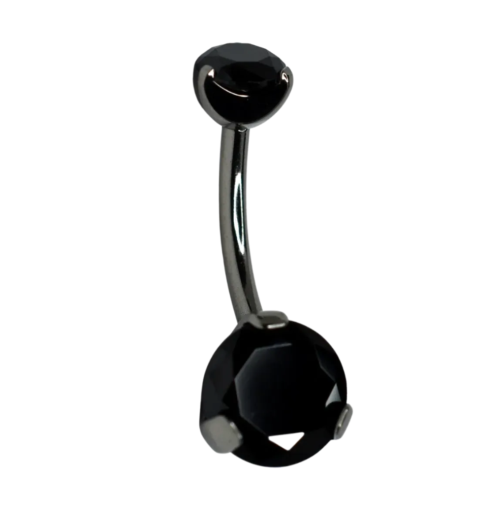 F-136 Titanium CZ Prong Navel Curved Barbell 14G