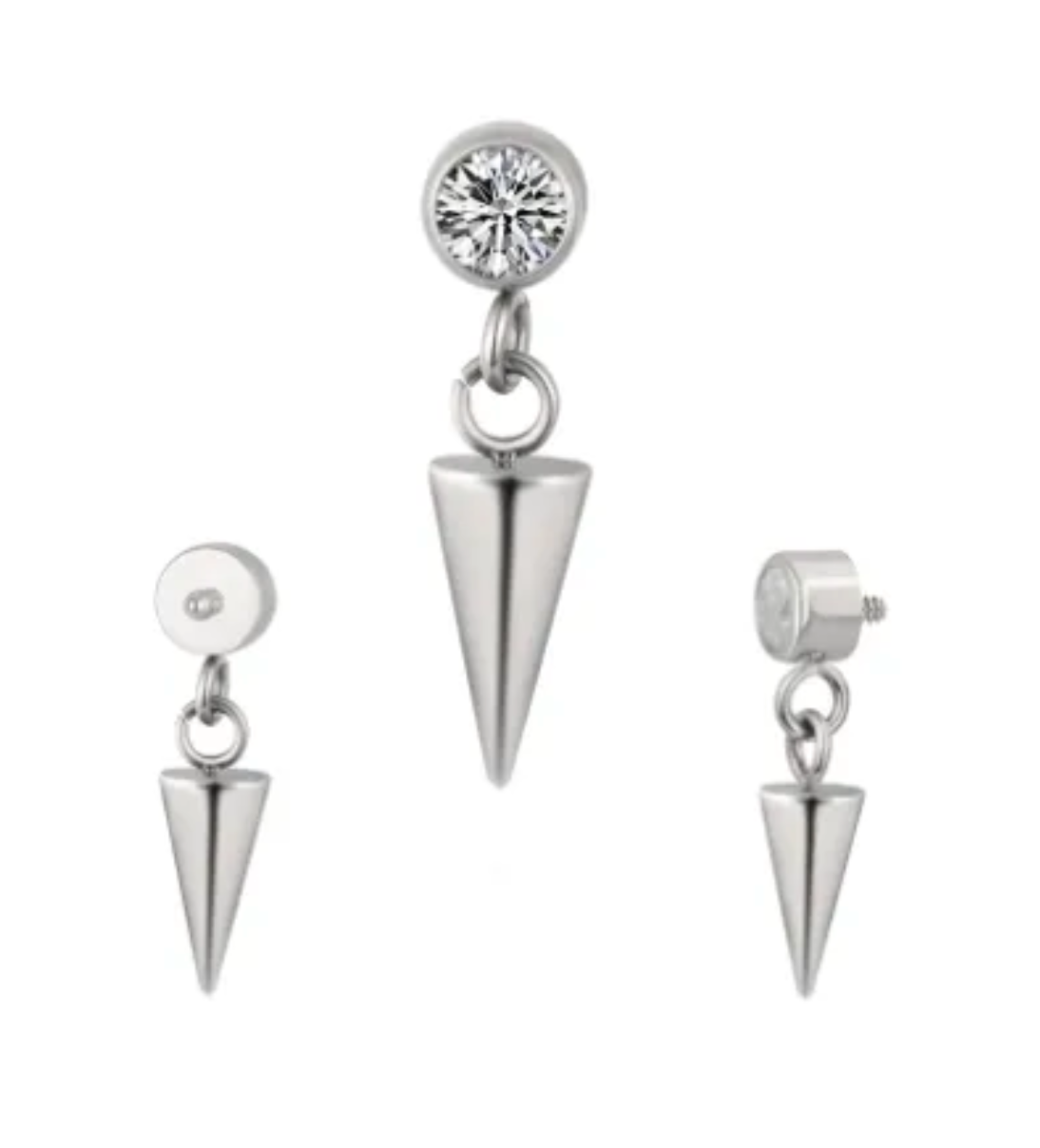 F-136 Titanium Gemstone Spike Dangle Internally Threaded 16G