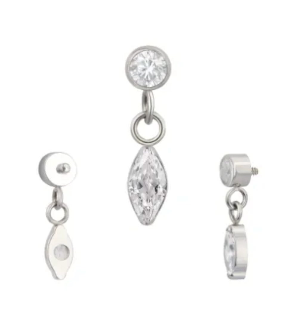 F-136 Titanium Gemstone Marquise Dangle Internally Threaded 16G
