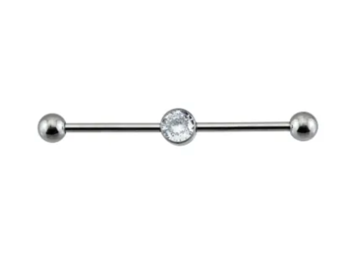 F-136 Titanium Single Gemstone Industrial Barbell 14G