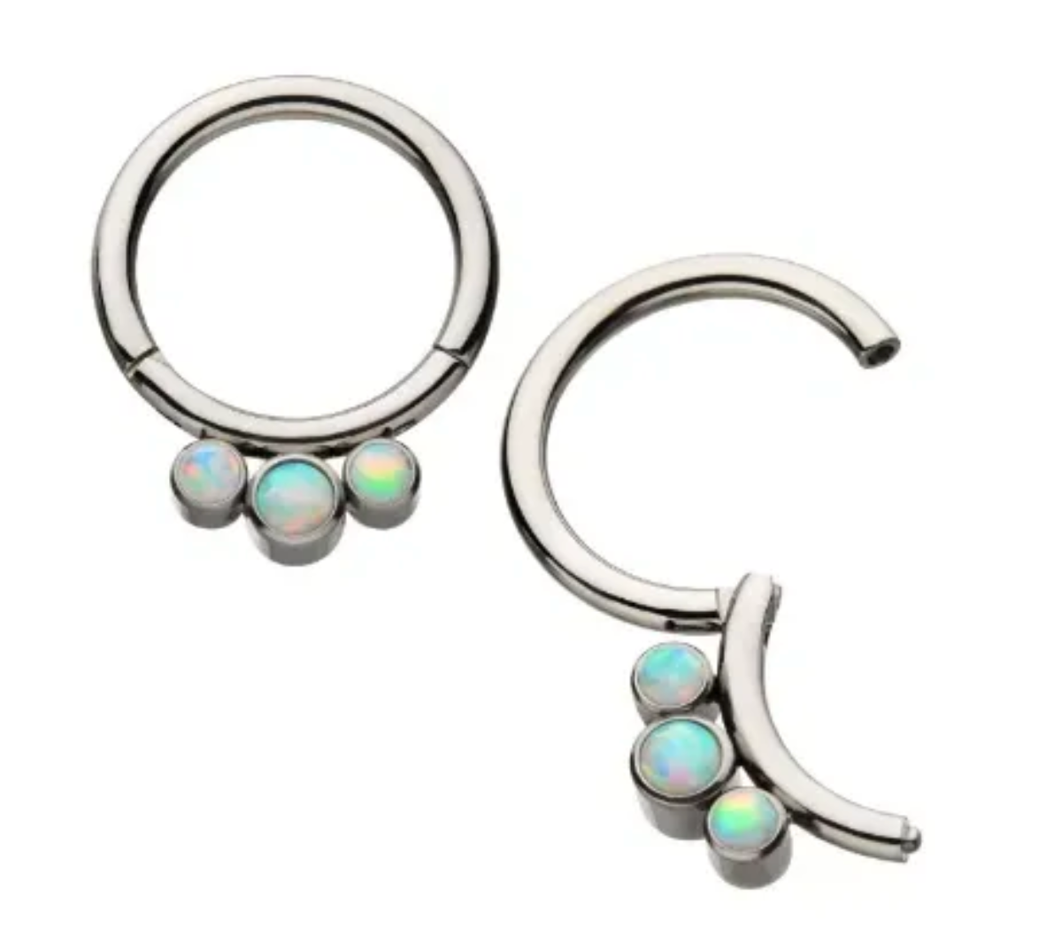 Titanium Triple Opal Hinged Hoop 16G
