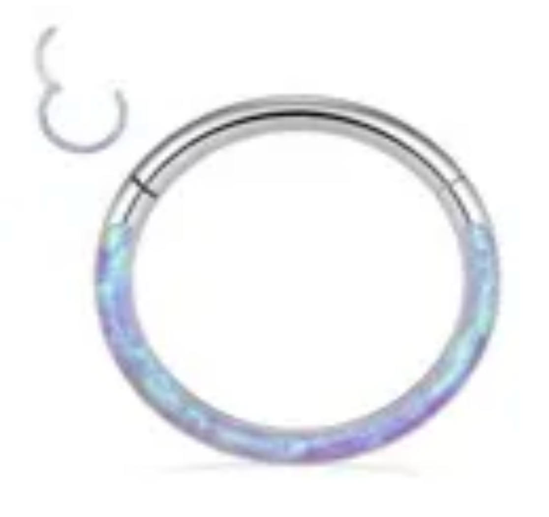 F-136 Titanium Lavender Opal Hinged Hoop 16G