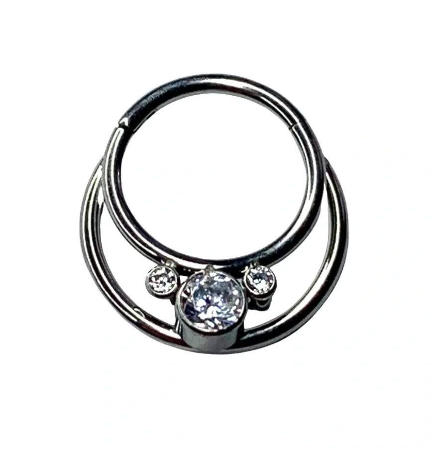 F-136 Titanium Gemstone Cluster Double Hinged Hoop 16G