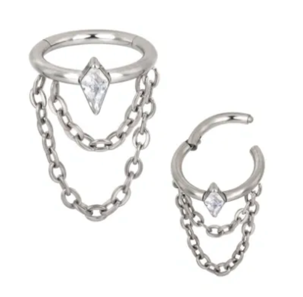 F-136 Titanium Marquis Gemstone Double Chain Hinged Hoop 16G