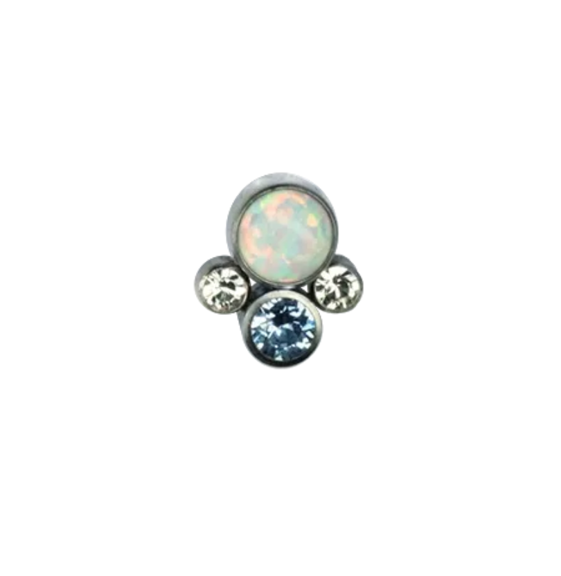 F-136 Titanium White Opal with Blue CZ Cluster Internally Threaded 16G