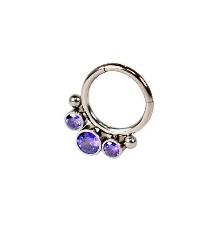 F-136 Titanium Tri Purple CZ 16g Hinged Hoop