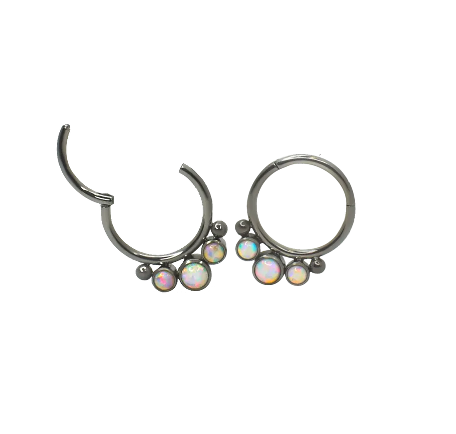 F-136 Titanium Tri Opal Hinged Hoop