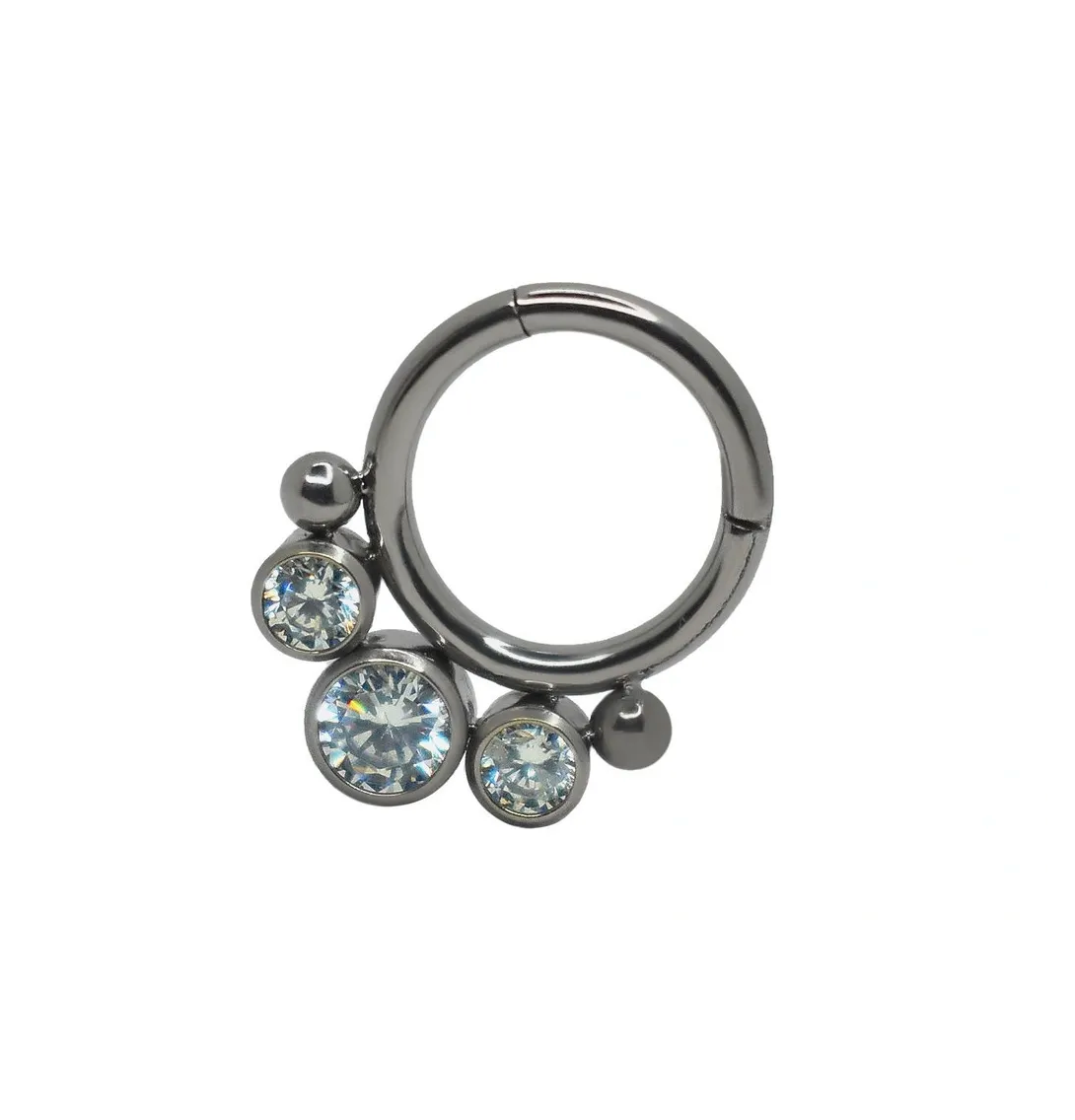 F-136 Titanium Tri CZ Hinged Hoop