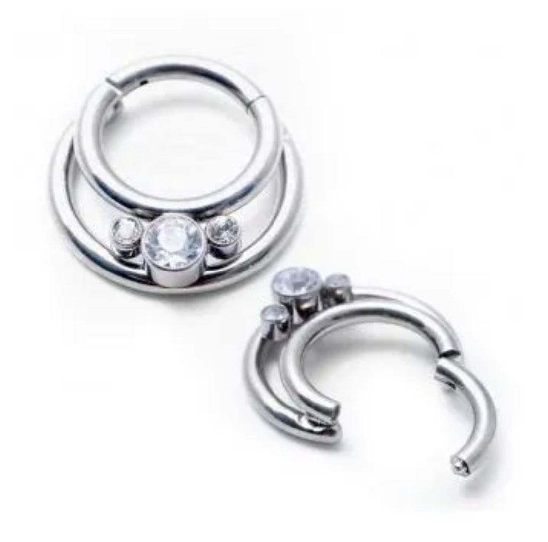 F-136 Titanium Tri CZ Double Hinged Hoop