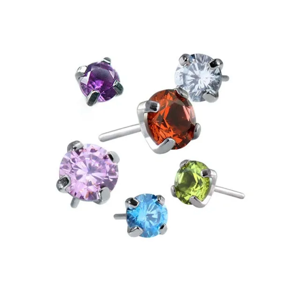F-136 Titanium Threadless CZ Prong Top