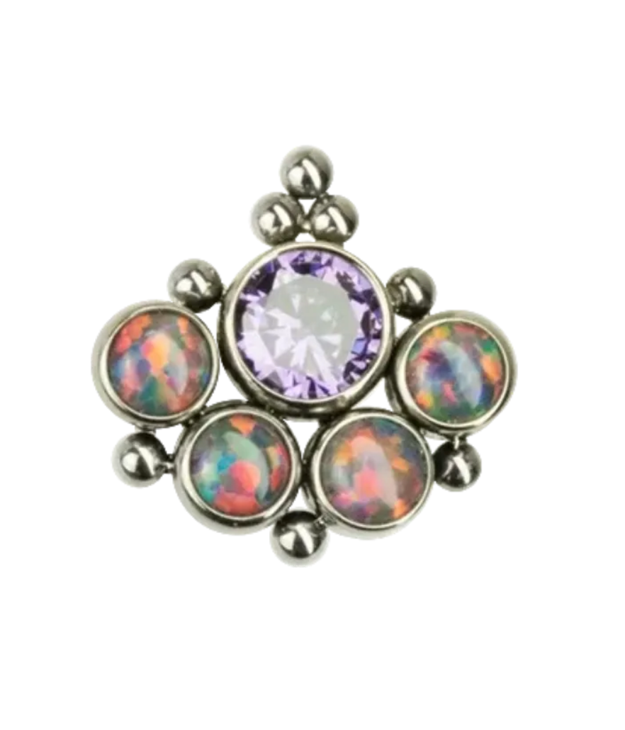 F-136 Titanium Purple CZ with Black and Orange Opal Chandelier 16G