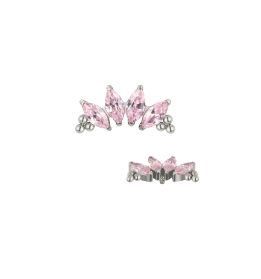 F-136 Titanium Pink Marquise Chevron Gemstone Internally Threaded 16G