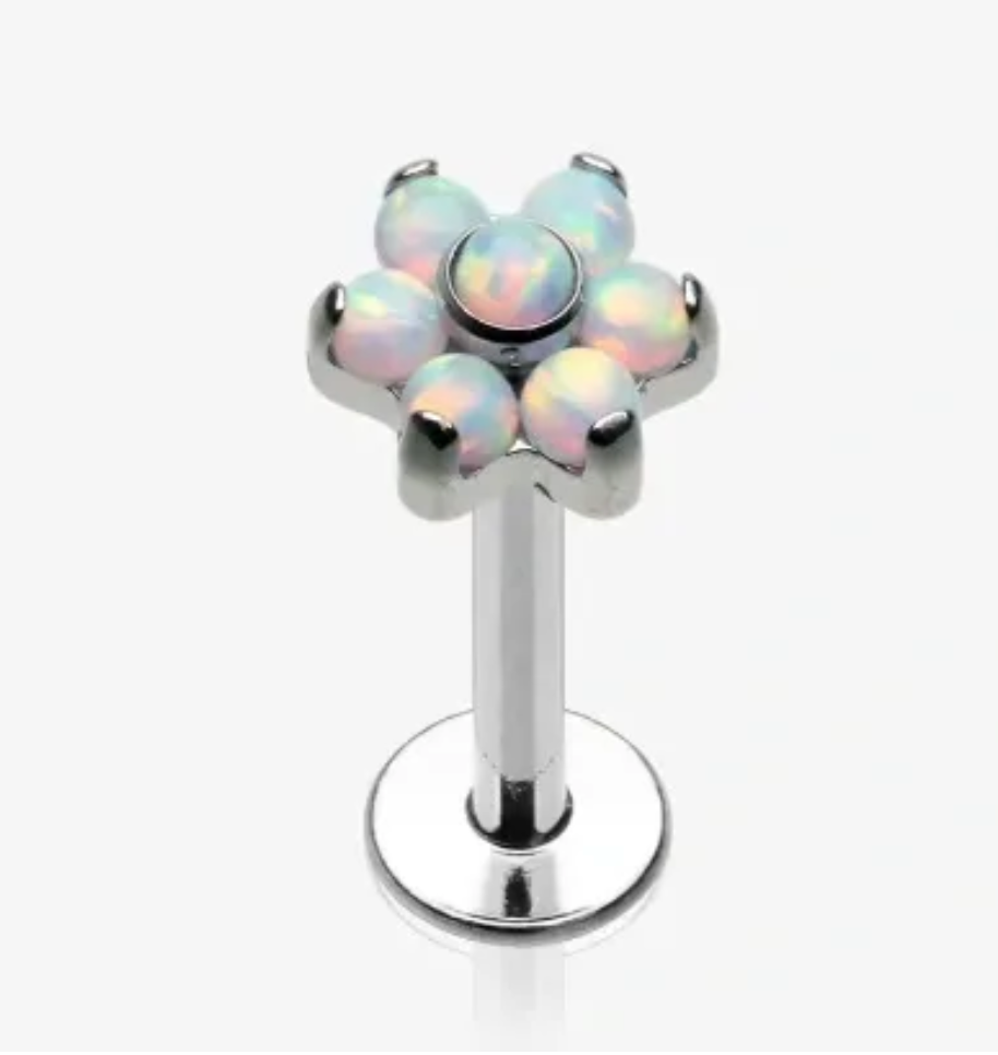 F-136 Titanium Internally Threaded Opal Flower Top 16G