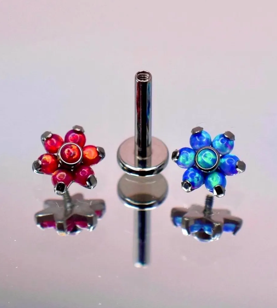F-136 Titanium Internally Threaded Opal Flower Top 16G