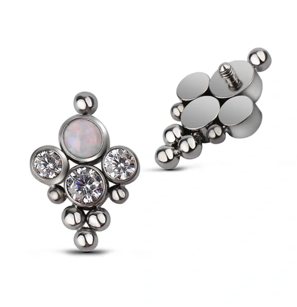 F-136 Titanium Opal and CZ Chandelier Dermal Top 14G