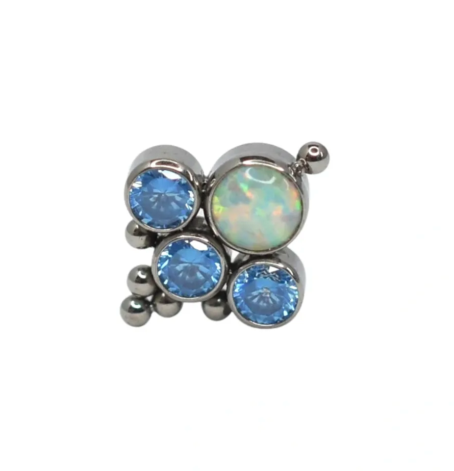 F-136 Titanium Opal and Blue CZ Chandelier Internally Threaded 16G