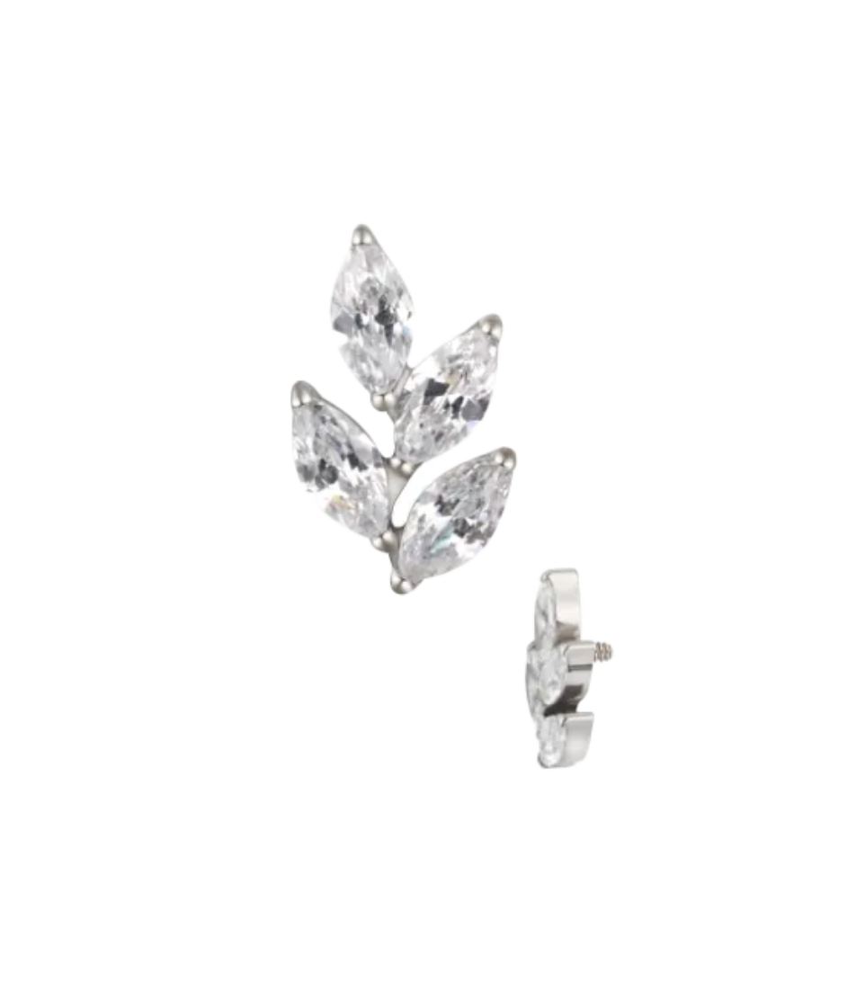 F-136 Titanium Gemstone Olive Leaf Internally Threaded 16G