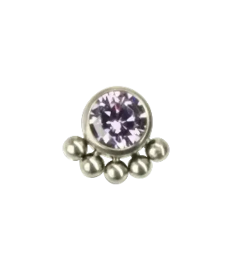 ASTM F-136 Titanium Light Purple Single Gemstone Internally Threaded 16G