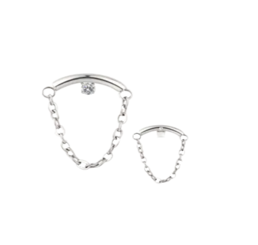 F-136 Titanium Gemstone Curved Bar Hanging Chain Internally Threaded 16G