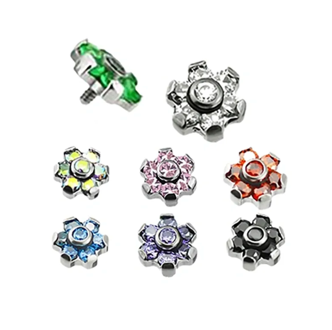 F-136 Titanium Gemstone Flower Internally Threaded 16G