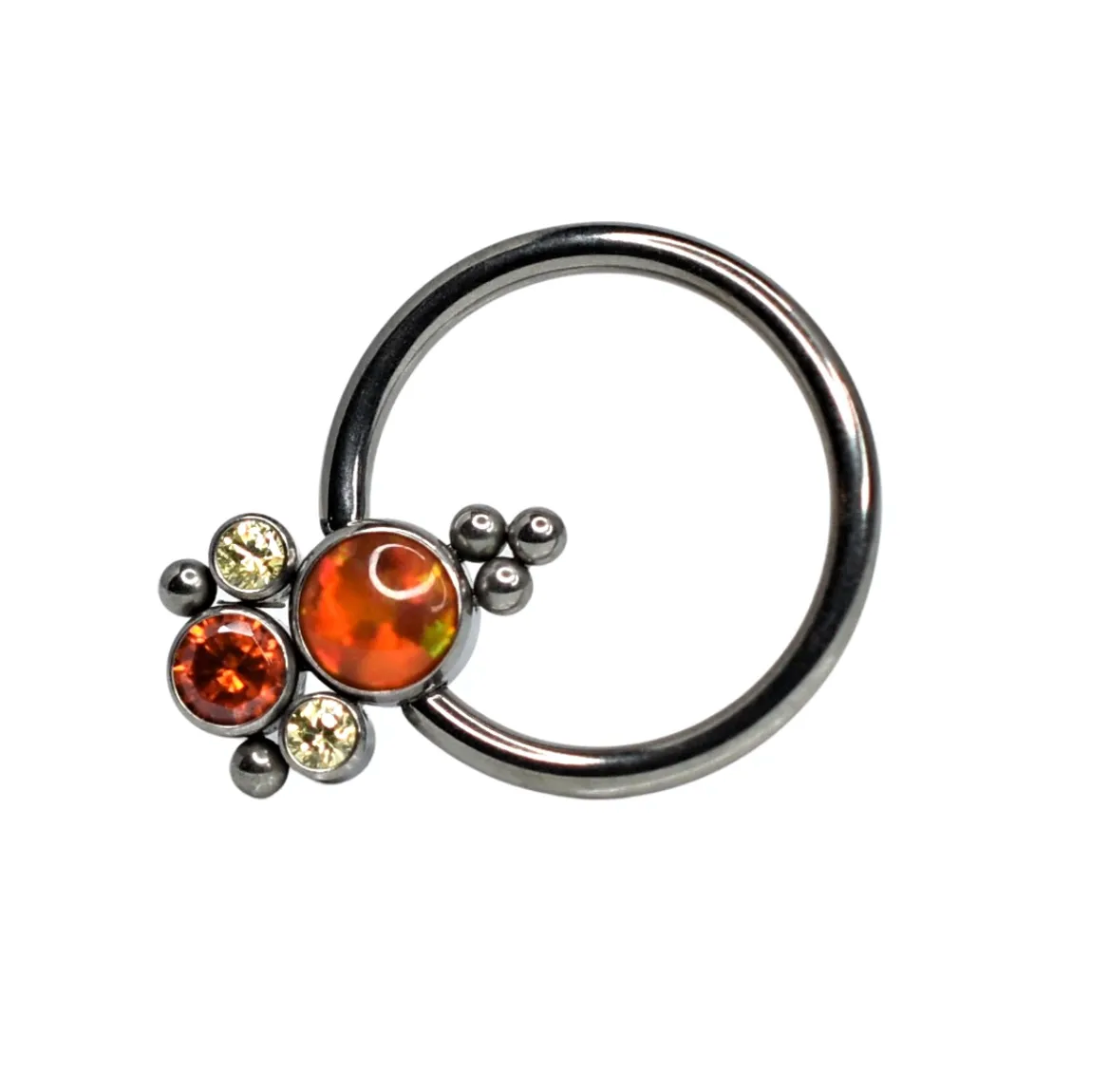 F-136 Titanium Fire Opal 16G Captive Bead Ring