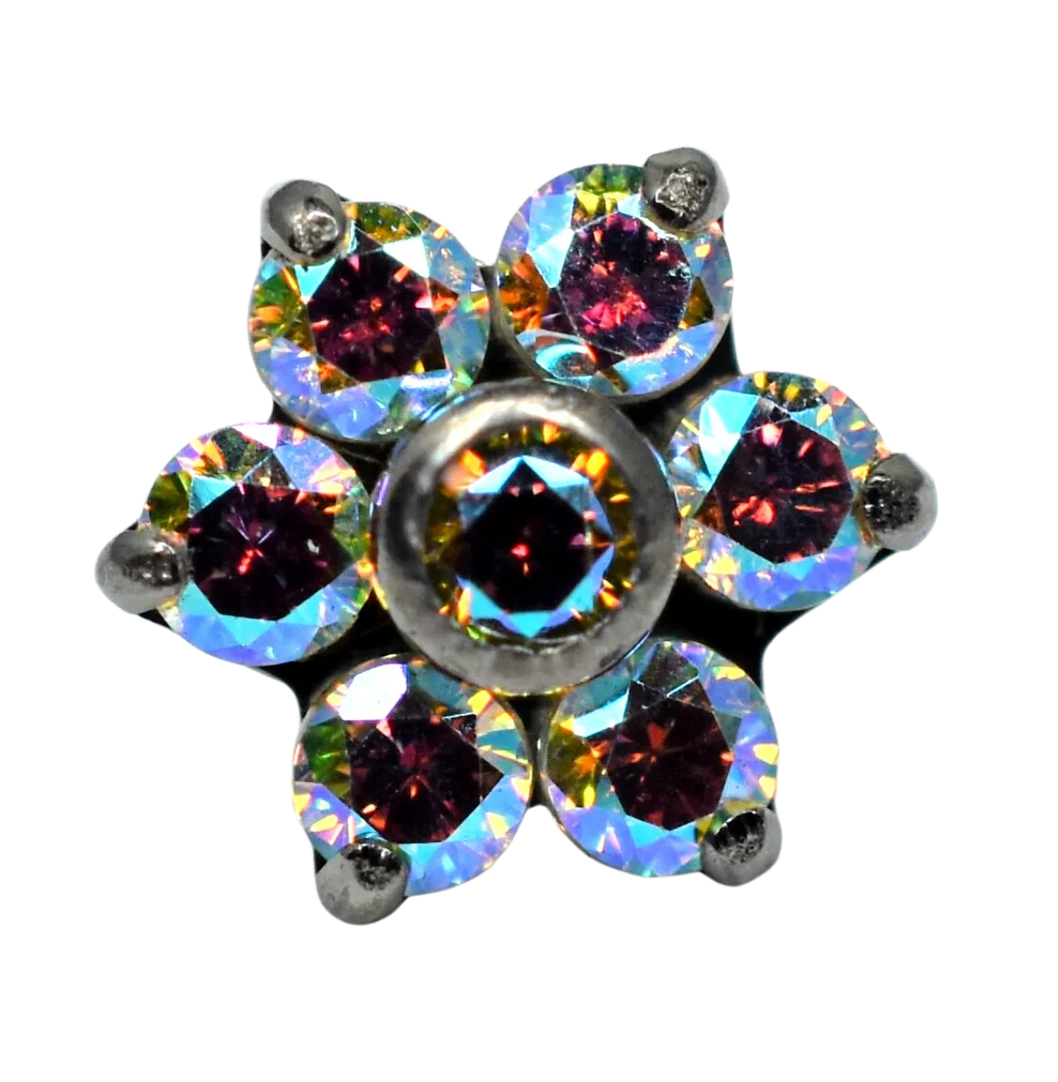 F-136 Titanium Dark Iridescent AB Flower Internally Threaded Top 16G