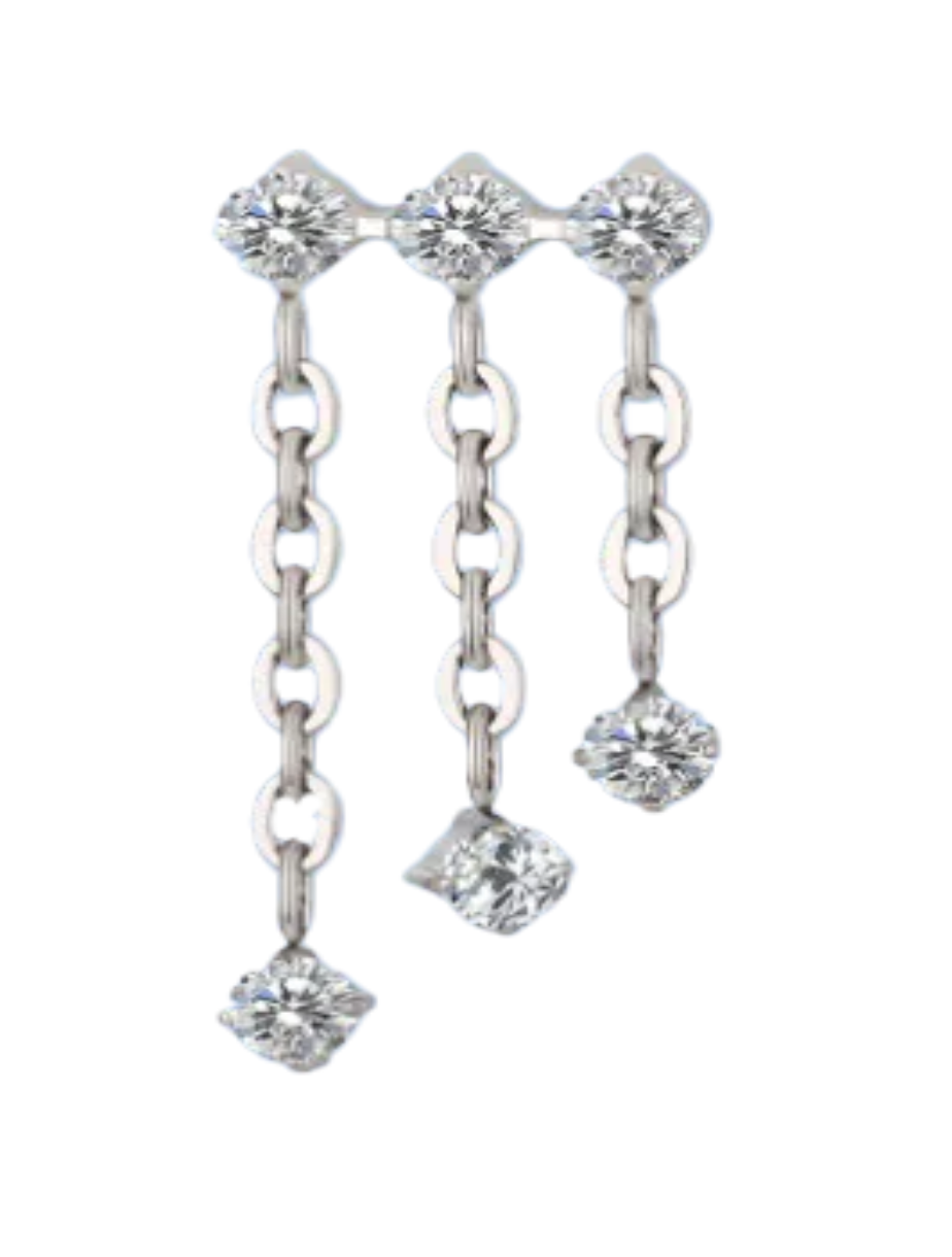 F-136 Titanium Triple Gemstone Dangle Prong Internally Threaded 16G