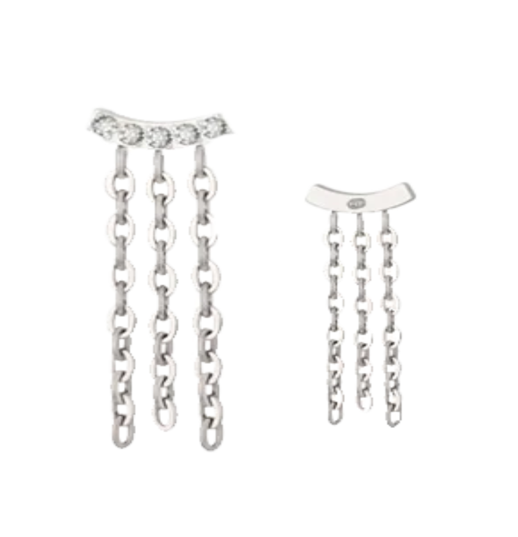 F-136 Titanium Gemstone Triple Chain Dangle Internally Threaded 16G